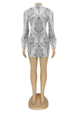 White Sexy Print Patchwork Half A Turtleneck Pencil Skirt Dresses