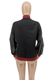 Black Casual Street Print Patchwork Zipper Collar Outerwear