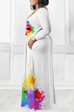 Light Purple Casual Print Patchwork V Neck Long Sleeve Dresses