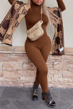 White Casual Solid Half A Turtleneck Skinny Jumpsuits