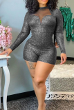 Red Sexy Solid Mesh O Neck Skinny Rompers