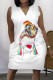 White Casual Print Patchwork V Neck Straight Dresses