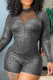 Black Sexy Solid Mesh O Neck Skinny Rompers