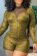 Gold Sexy Solid Mesh O Neck Skinny Rompers