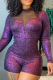 Purple Sexy Solid Mesh O Neck Skinny Rompers