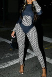 Black Sexy Print Patchwork Half A Turtleneck Skinny Jumpsuits