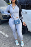 Light Gray Casual Solid Patchwork Hooded Collar Long Sleeve Two Pieces