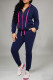 Deep Blue Casual Solid Patchwork Zipper Hooded Collar Long Sleeve Two Pieces