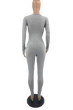 Grey Sexy Solid Hollowed Out Patchwork O Neck Skinny Jumpsuits