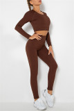 Fuchsia Casual Sportswear Solid Basic O Neck Long Sleeve Two Pieces