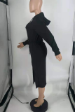 Light Blue Casual Solid Patchwork Hooded Collar Straight Dresses
