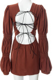 White Celebrities Solid Hollowed Out Patchwork Frenulum Backless O Neck A Line Dresses