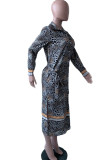 Leopard Print Casual Print Leopard Patchwork Buckle With Belt Turndown Collar Shirt Dress Dresses