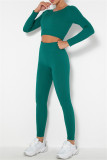 Fuchsia Casual Sportswear Solid Basic O Neck Long Sleeve Two Pieces