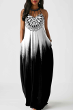 Black And White Sexy Gradual Change Hollowed Out Halter Straight Dresses