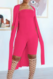 Rose Red Casual Solid Patchwork Strapless Half Sleeve Two Pieces