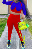 Red Sexy Patchwork O Neck Long Sleeve Two Pieces