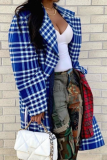 Blue Casual Plaid Patchwork Turndown Collar Outerwear