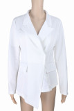 White Work Solid Patchwork Asymmetrical Turn-back Collar Outerwear