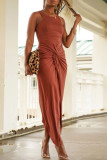 Orange Casual Tank Sleeveless O Neck Asymmetrical Mid Calf Solid Dresses