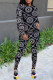 Black Fashion Casual Print Basic O Neck Long Sleeve Two Pieces