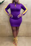 Pink Casual Solid Patchwork Zipper Collar Straight Dresses