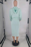 Light Blue Casual Solid Patchwork Hooded Collar Straight Dresses