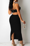 White Sexy Solid Hollowed Out Patchwork Frenulum Fold Zipper Spaghetti Strap Sling Dress Dresses