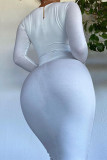 Black Fashion Sexy Solid Hollowed Out V Neck Long Sleeve Dresses