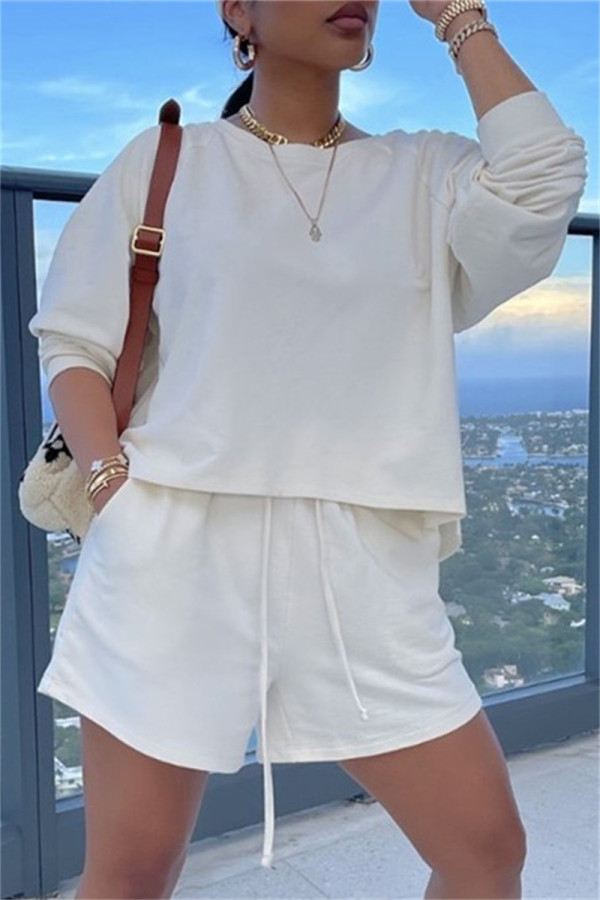 Apricot Fashion Casual Solid Basic O Neck Long Sleeve Two Pieces
