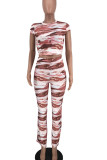 Red Casual Print Patchwork O Neck Short Sleeve Two Pieces