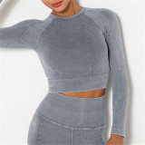 Grey Casual Sportswear Striped Basic Long Sleeve Top Yoga Clothes