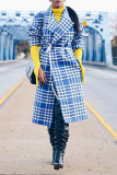 Blue Casual Plaid Patchwork Turndown Collar Outerwear