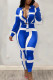 Blue Casual Striped Print Patchwork Buckle Turndown Collar Long Sleeve Two Pieces