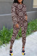 Brown Fashion Casual Print Basic O Neck Long Sleeve Two Pieces