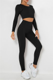 Fuchsia Casual Sportswear Solid Basic O Neck Long Sleeve Two Pieces