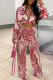 Red Fashion Casual Print Basic Turndown Collar Long Sleeve Two Pieces