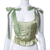 Green Sexy Solid Bandage Patchwork Flounce Bustiers