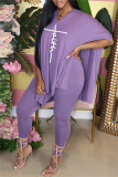 Pink Fashion Casual Print Slit V Neck Long Sleeve Two Pieces
