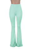 Color Blue Casual Solid Patchwork Boot Cut Mid Waist Speaker Solid Color Bottoms