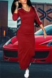 Red Fashion Casual Striped Slit V Neck Long Dress