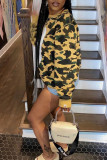 Camouflage Street Print Camouflage Print Patchwork O Neck Tops