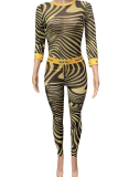 Yellow Sexy Print Patchwork O Neck Long Sleeve Two Pieces