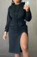 Black Casual Solid Patchwork Hooded Collar Straight Dresses
