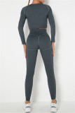 Fuchsia Casual Sportswear Solid Basic O Neck Long Sleeve Two Pieces