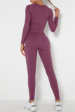 Fuchsia Casual Sportswear Solid Basic O Neck Long Sleeve Two Pieces