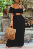 Black Sexy Solid Patchwork Off the Shoulder Straight Dresses