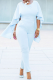 Light Blue Casual Patchwork O Neck Skinny Jumpsuits