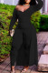 Black Fashion Casual Solid Asymmetrical V Neck Long Sleeve Two Pieces
