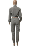 Grey Fashion Casual Solid Basic Turtleneck Long Sleeve Two Pieces